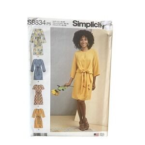Sewing Pattern Simplicity S8834 Dress Misses' Tie Front Sizes 12-20 Uncut